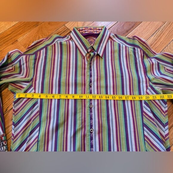 Robert Graham Multi-Colored Long Sleeve Striped Dress Shirt Men's Sz L Flip Cuff - Picture 15 of 15
